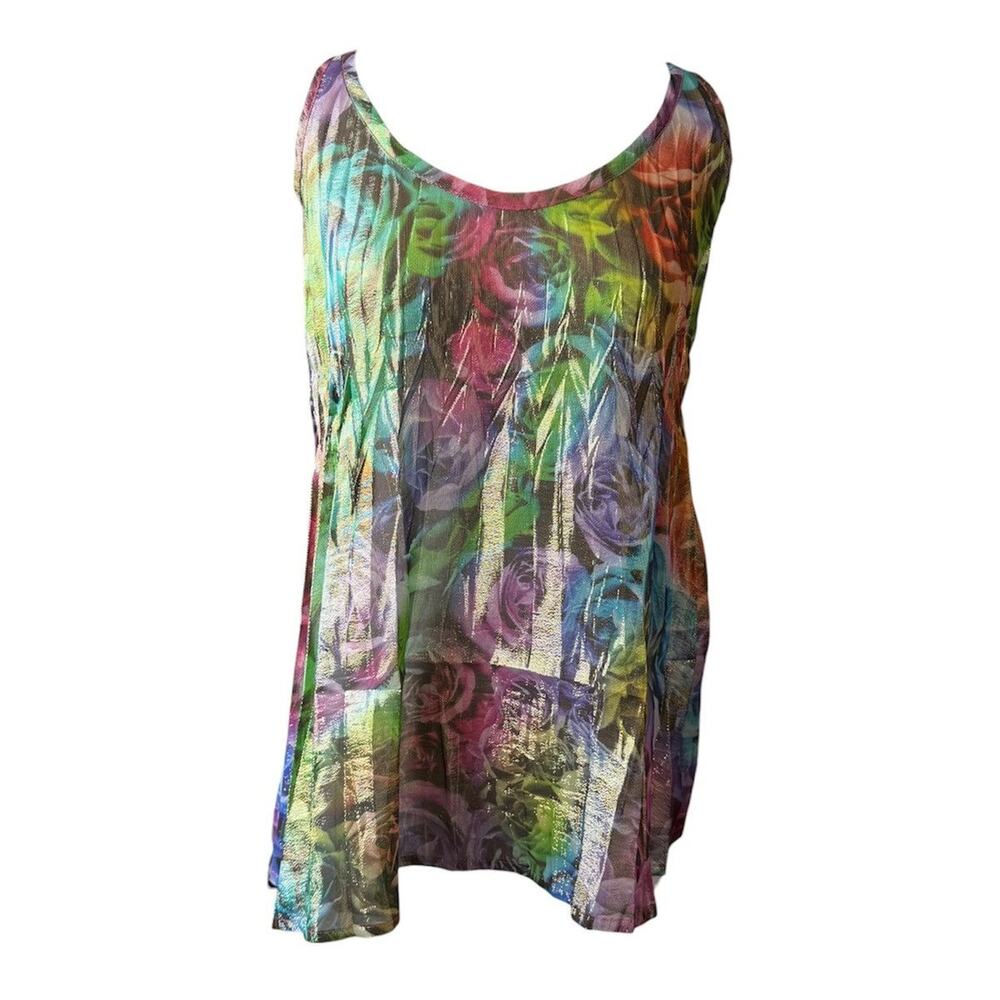 Just Cavalli Multicolor Rose Print Sparkle Blouse Tank Top